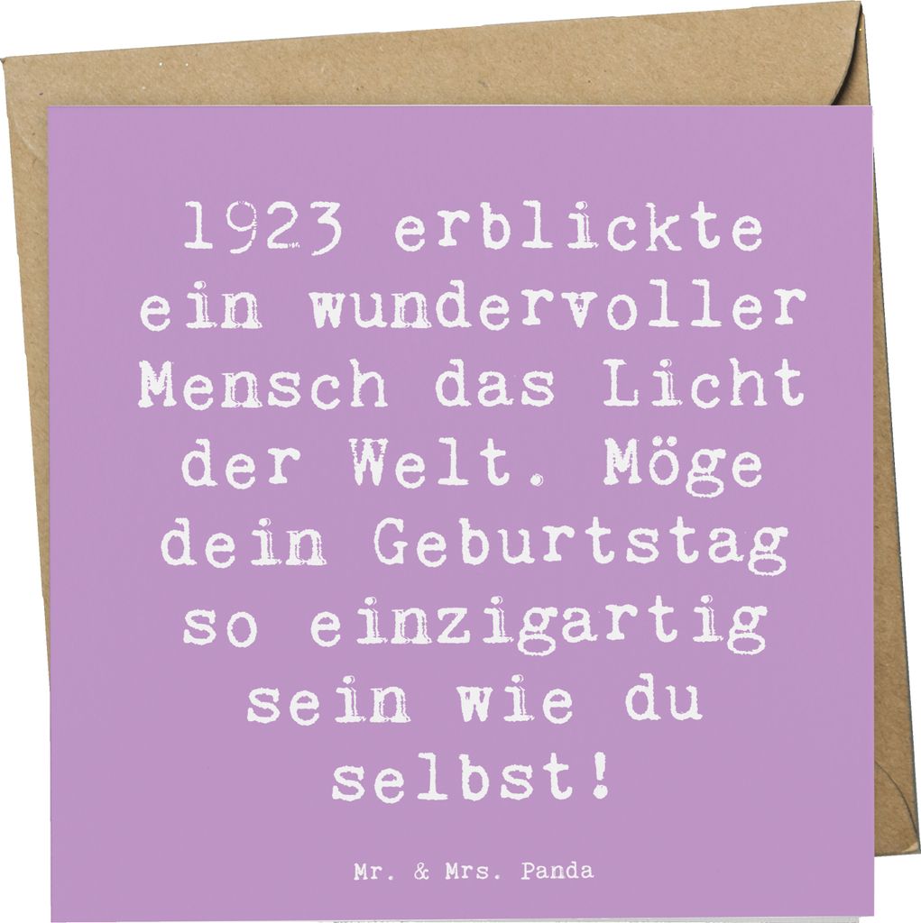 Mr. & Mrs. Panda Glückwunschkarte Spruch 1923 Geburtstag - Lavendeltraum - Geschenk, Grußkarte, unvergesslich, einzigartig, Feier, Alter, Geburts...