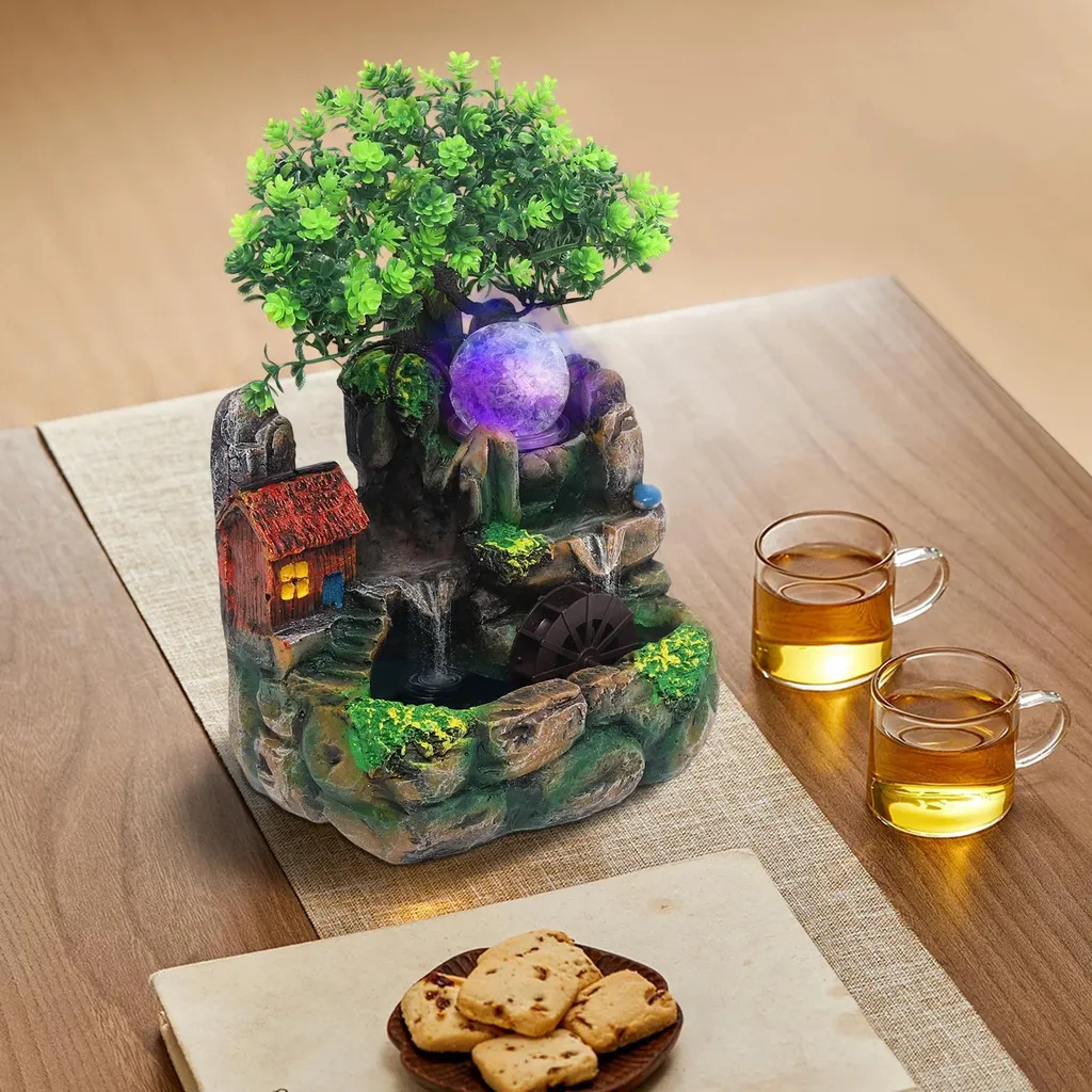 Fontaine zen lumineuse avec diffuseur de brume et cascade d'eau - 4