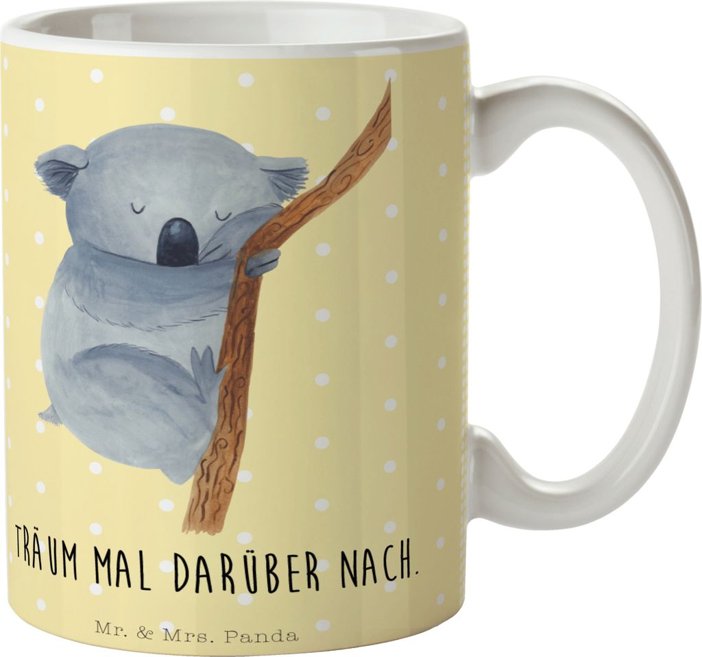 Mr. & Mrs. Panda Keramikbecher Koalabär - Gelb Pastell - Geschenk, Kaffeetasse, Bär, schlafen, Kaffeepott, Kaffeebecher, Becher, Tasse, Traumland...