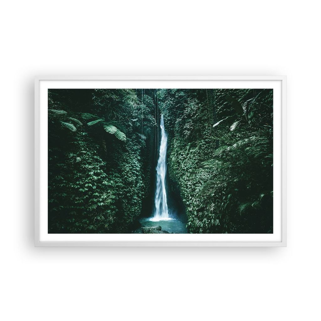 Gerahmtes Poster - Weißer Rahmen - Tropen Wasserfall Dschungel - 91,5x61 cm - Wand Bild - Wanddeko - Wandbilder - Kunstposter - Wandposter - Bilde...