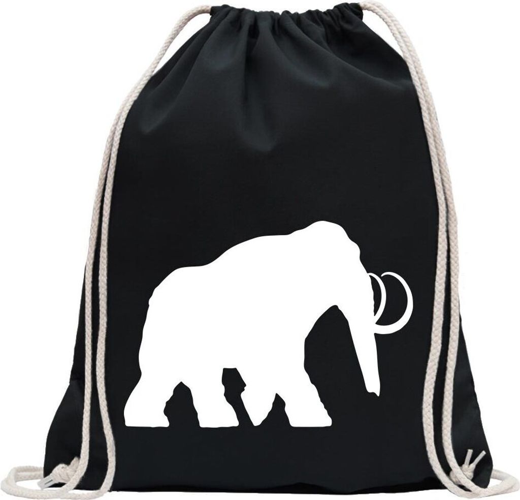 Kiwistar - Turnbeutel - schwarz - Mammut Rüsseltiere Elefant - Fun Rucksack Sport Beutel Gymsack Baumwolle mit Ziehgurt