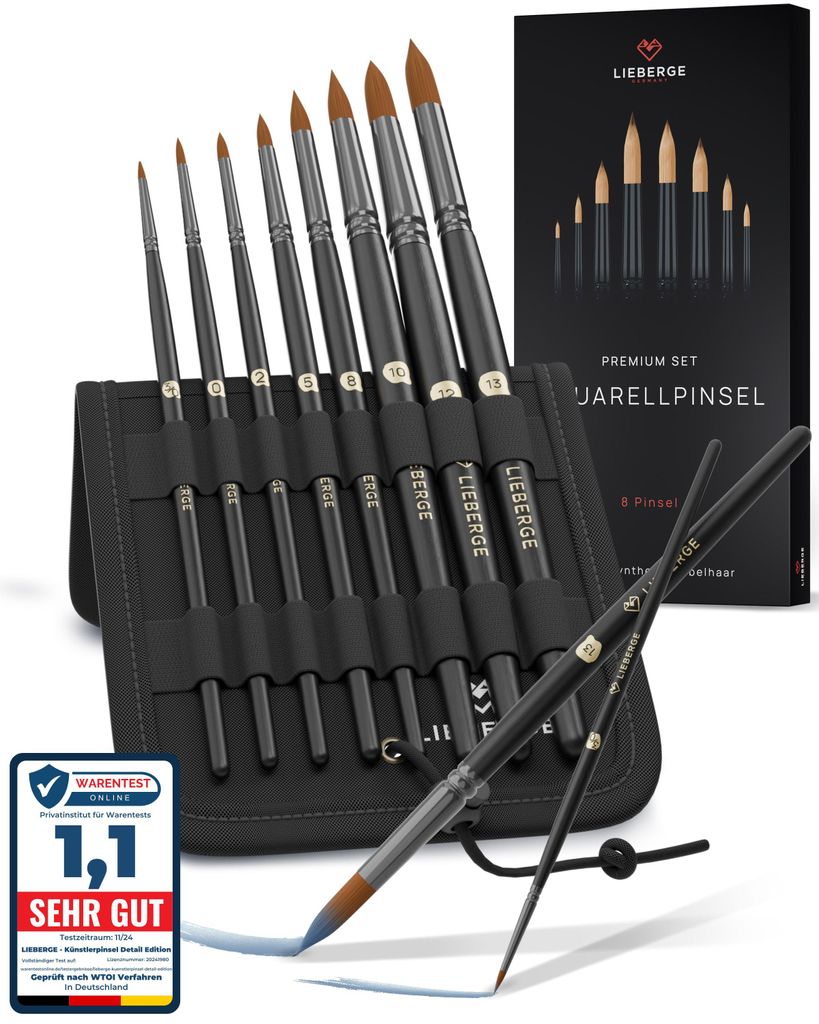 LIEBERGE Premium Aquarellpinsel – 8 Pinsel aus hochwertigem Produktbild 