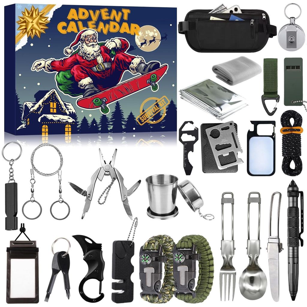 Adventskalender für Herren mit 24 Outdoor-Werkzeugen und Produktbild 