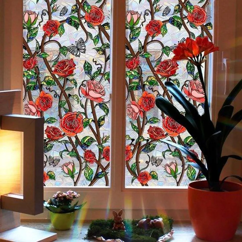 Film décoratif rouge 45x100 cm motif arc-en-ciel pour vos fenêtres