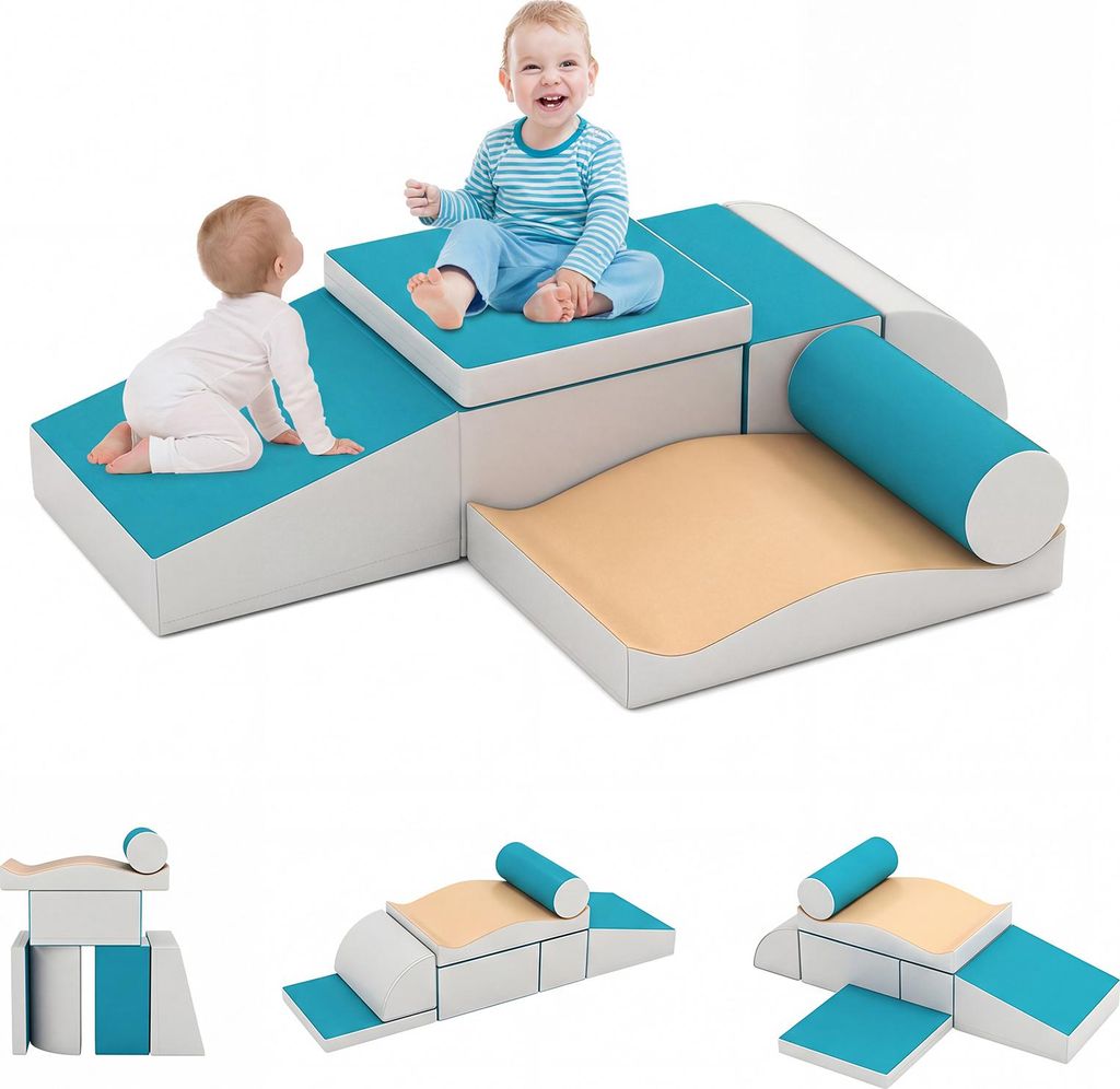 COSTWAY 7 TLG. Schaumstoffbausteine, Softbausteine, Riesenbausteine, Großbausteine Mehrfarbig, Bauklötze für Babys & Kleinkinder