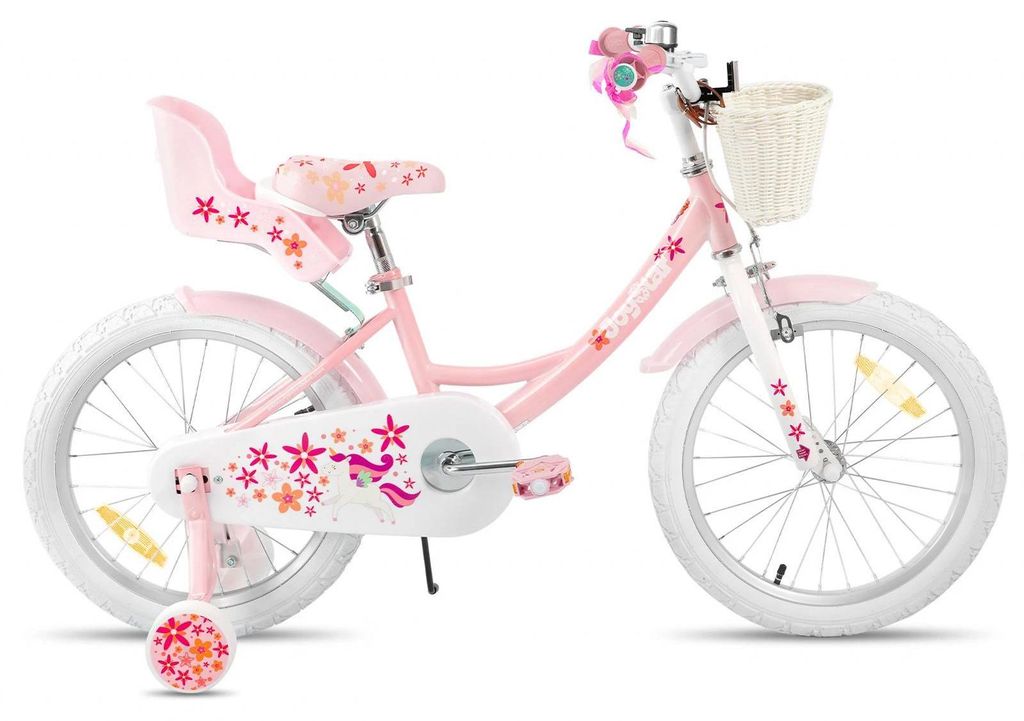Kinderfahrrad 45 cm für Mädchen - Fahrrad mit Stützrädern - Korb und Puppensitz - Metallrahmen - Rosa
