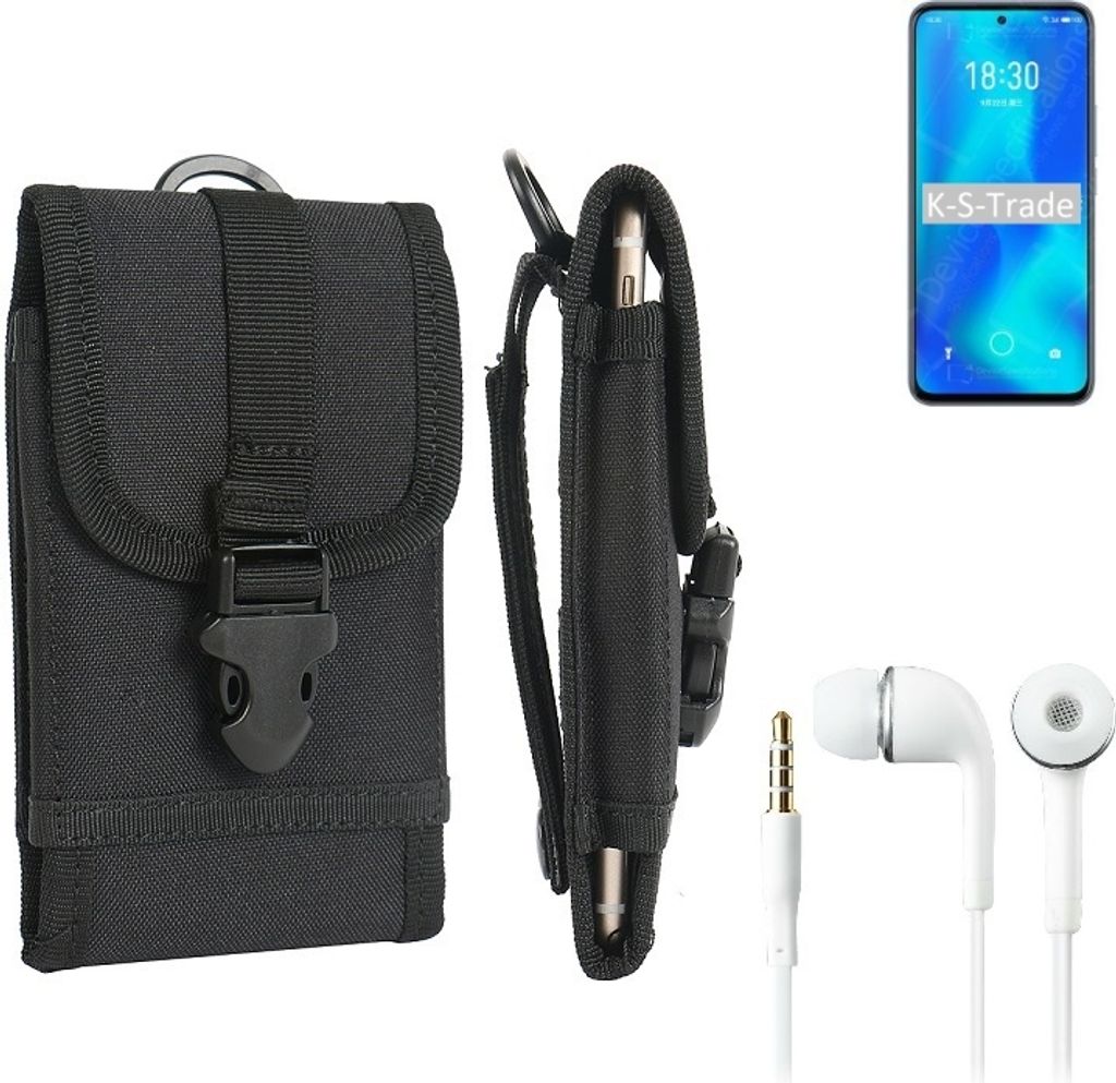 K-S-Trade Holster Schutz Hülle kompatibel mit Meizu 18x Gürteltasche Handy Hülle Tasche outdoor Seitentasche schwarz 1x + Kopfhörer