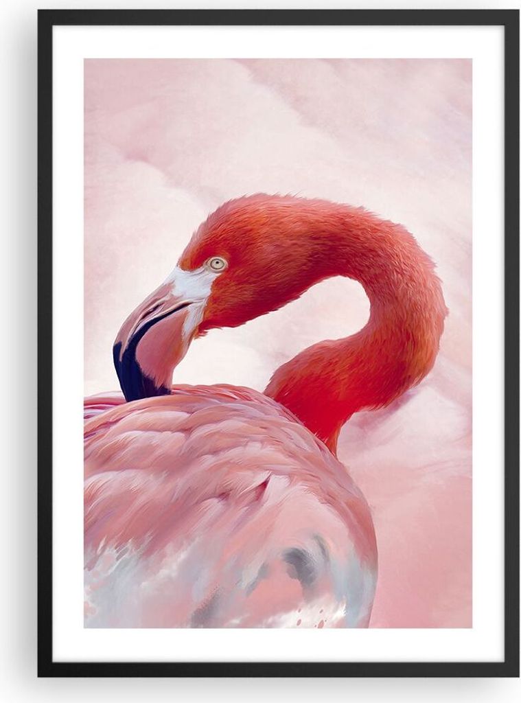 Gerahmtes Poster - Schwarzer Rahmen - Flamingo Vogel Porträt - 50x70 cm - Wand Bild - Wanddeko - Wandbilder - Kunstposter - Wandposter - Bilderrah...