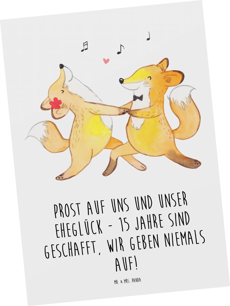 Mr. & Mrs. Panda Postkarte 15. Hochzeitstag Gläserne Hochzeit - Weiß - Geschenk, Liebe und Zusammenhalt, Hochzeitstagsgeschenk, bildkarte, Postka...