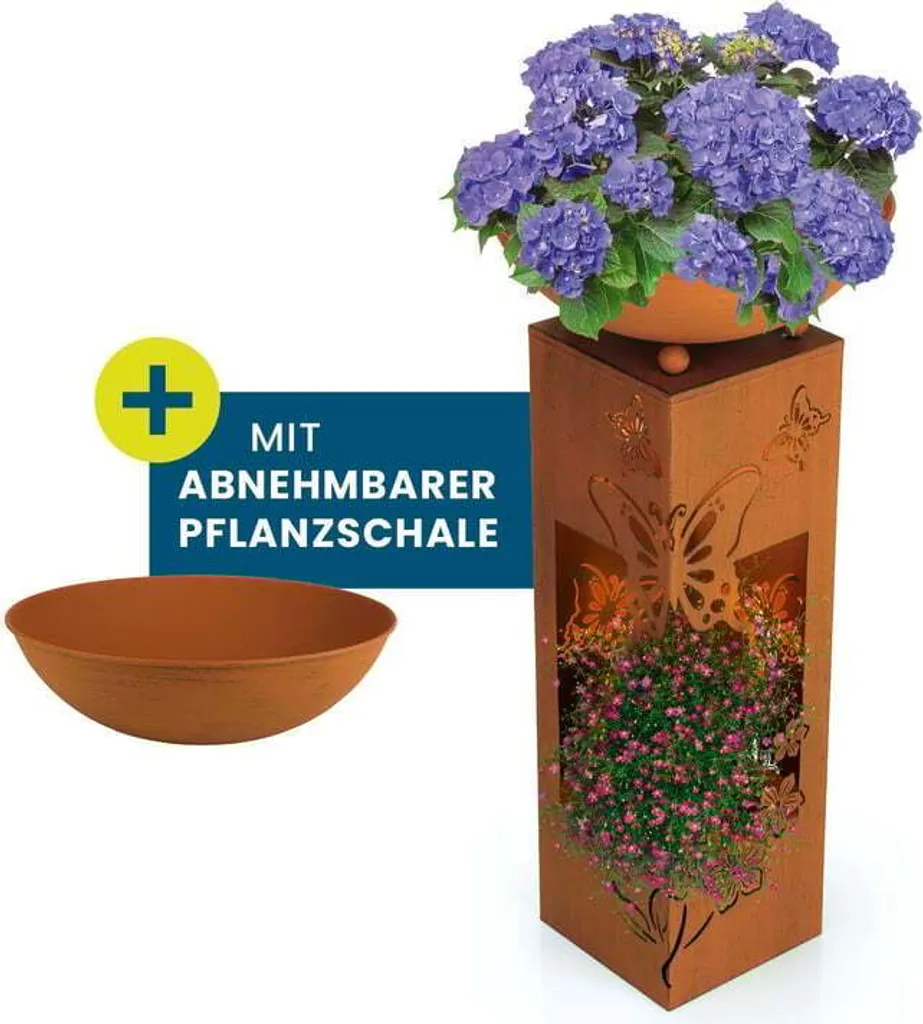 Hoberg Colonne à Plantes LED Papillon 3D Aspect Rouille 72cm - Jardin