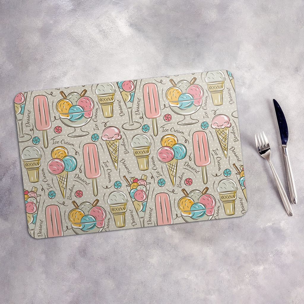 Tischset 6x45x30 cm + 6x10fi cm Platzset Tischmatte Platzmatte Untersetzer - Eiscreme und Süßigkeiten