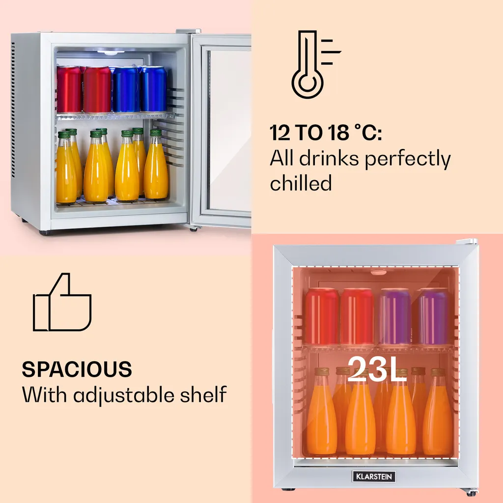 Frigo de bar vitré Klarstein Brooklyn 24 Litres Argent avec Éclairage