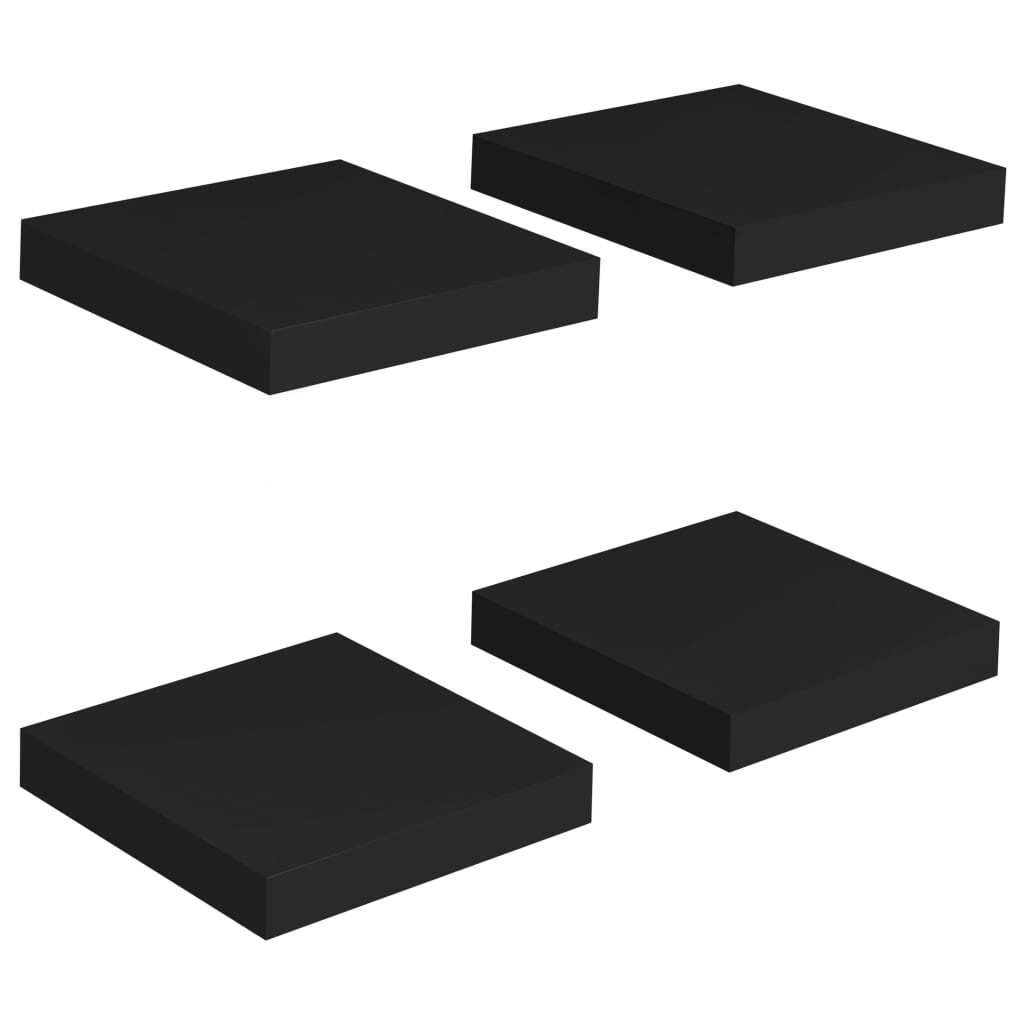 Four black square shelves are arranged in a grid.
