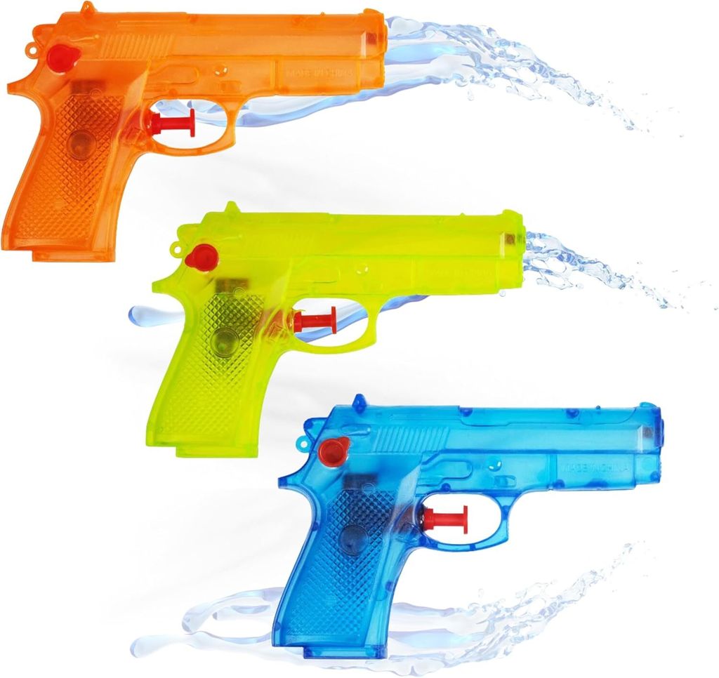 3er Wasserpistolen Set - ca. 12 cm mit großer Reichweite Wasserspritzpistole Spritzpistole klein mini für Kinder
