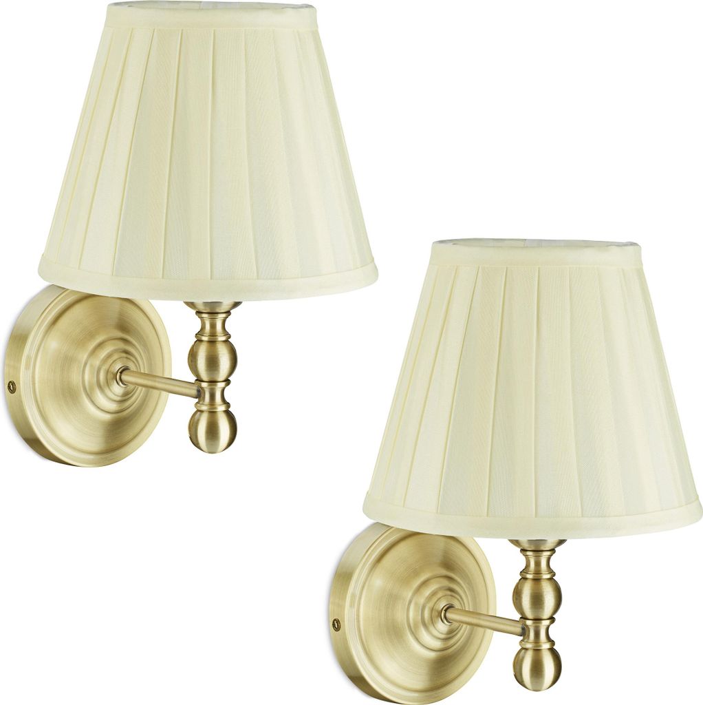 Relaxdays Wandlampe, 2er Set, Stoff-Schirm, antikes Design, Produktbild 