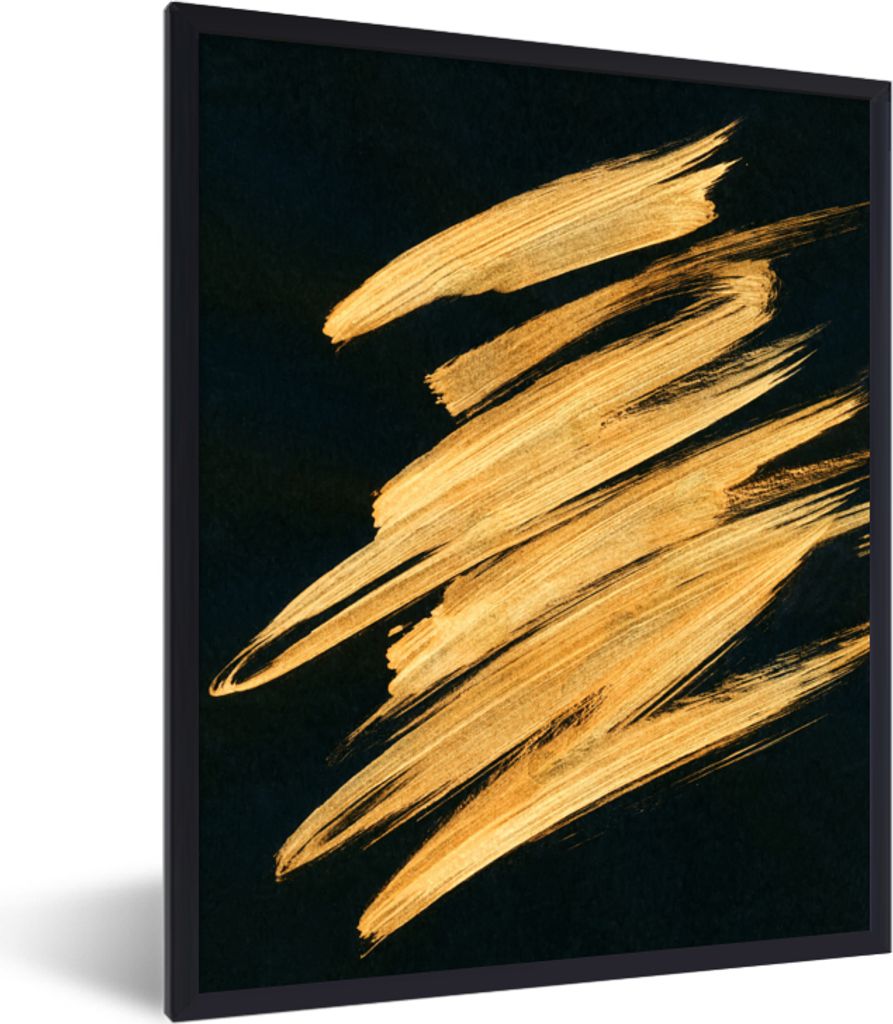 MuchoWow Gerahmtes Poster Gold - Farbe - Streifen - Luxus - Abstrakt 60x80 cm - Poster mit Schwarzem Bilderrahmen Wandposter Rahmen Foto Bilder -...