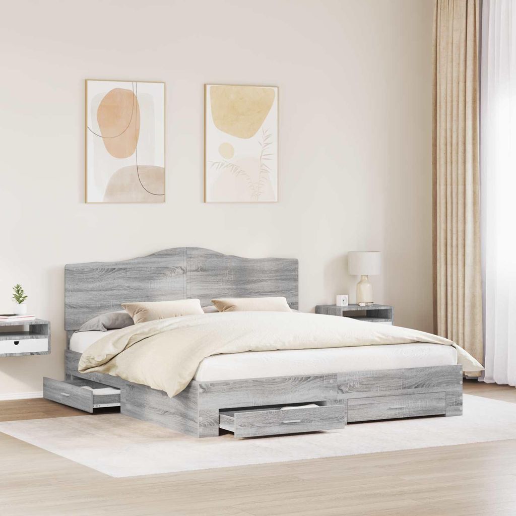 "Winter Sale" Bettrahmen Graues Sonoma 200 x 200cm Holzwerkstoff - clorisNeu954253 - Klassische BettenJugendbett Tagesbett