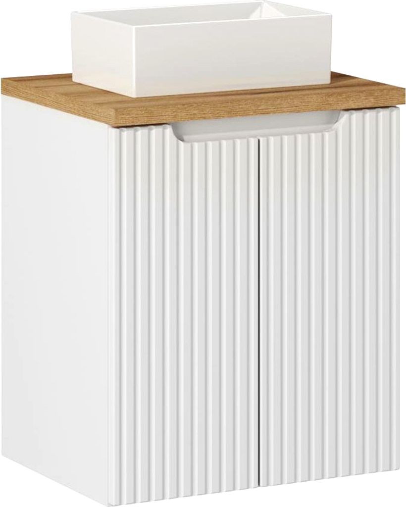 Waschtisch 50cm mit Keramikwaschbecken, weiß und Eiche, NEWPORT-56-WHITE