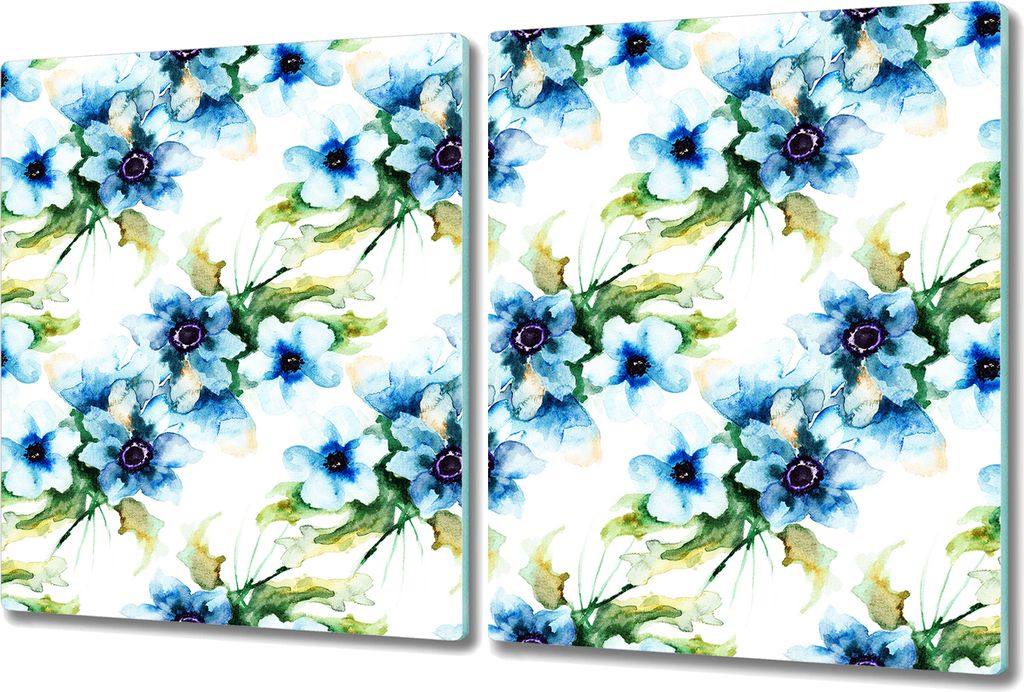 Glas Schneidebrett Herdabdeckplatten Schneideplatten - 2x 40x52 cm - Aquarell Blumen