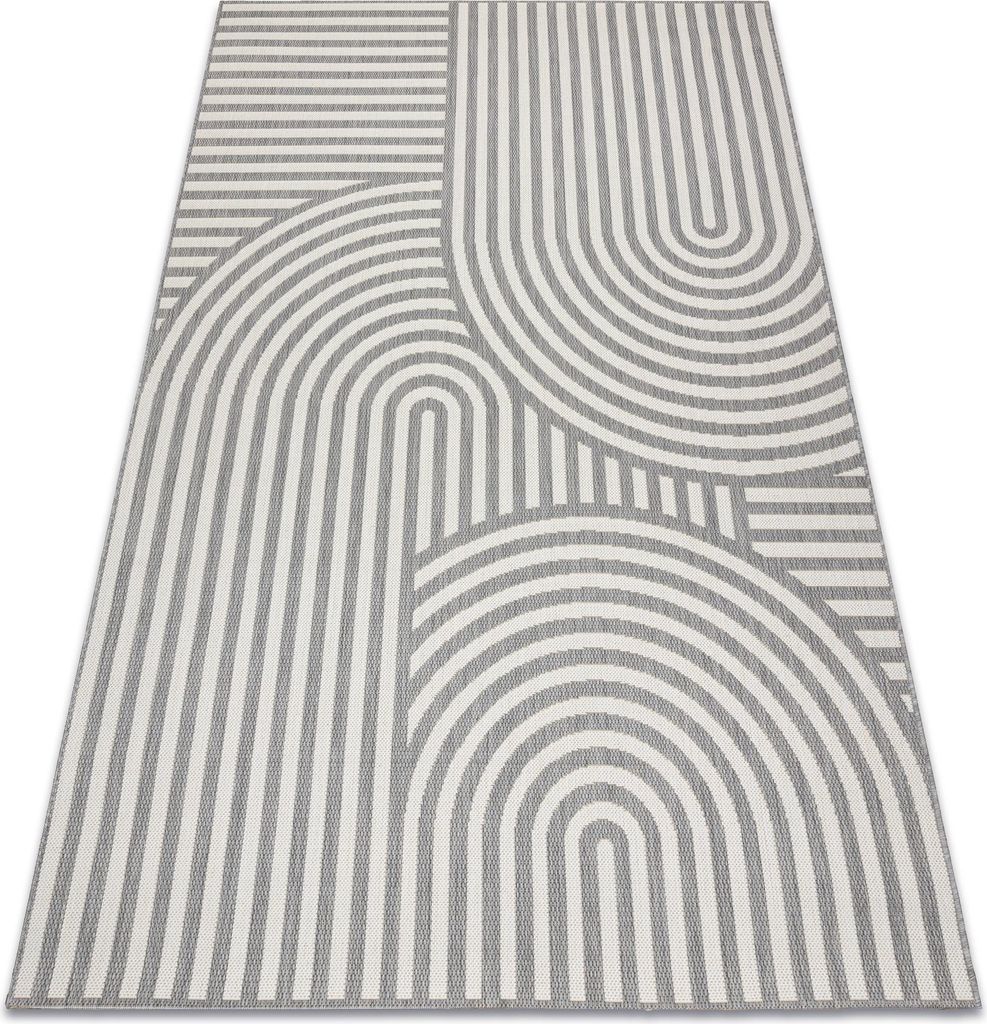 Teppich FLAT SISAL 49376637 Kreise Streifen grau/creme Grau 140x200 cm