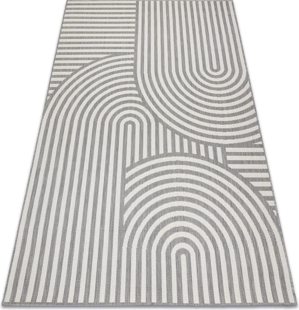 Tapis SISAL 49376637 à rayures cercles gris et crème - 120x170 cm