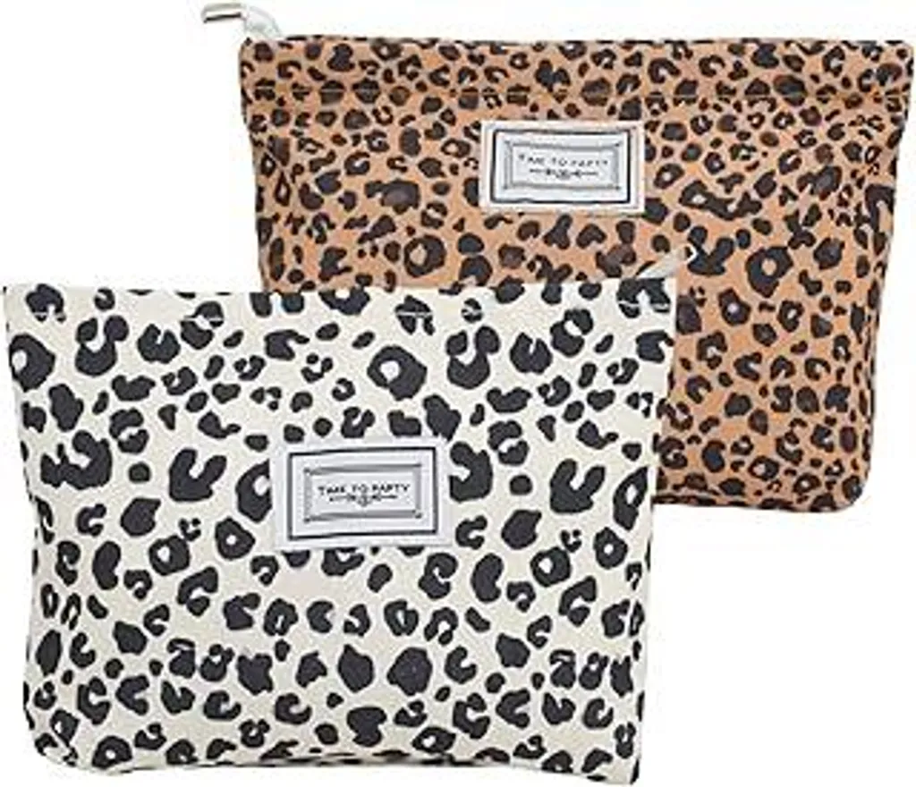 LNSYSNS 2 pezzi borsa cosmetica da donna, borsa cosmetica da viaggio con motivo leopardato, borsa cosmetica multifunzionale, borsa per trucchi con cerniera, per riporre cosmetici, gioielli, prodotti per la cura della pelle
