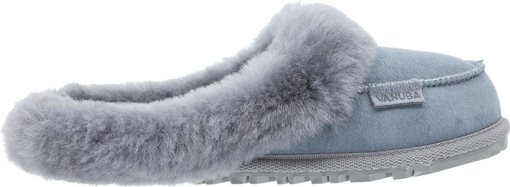 Vanuba - Damen Flauschige Lammfellpantoffeln aus Schafwolle D014 Grau, Größe 36 EU
