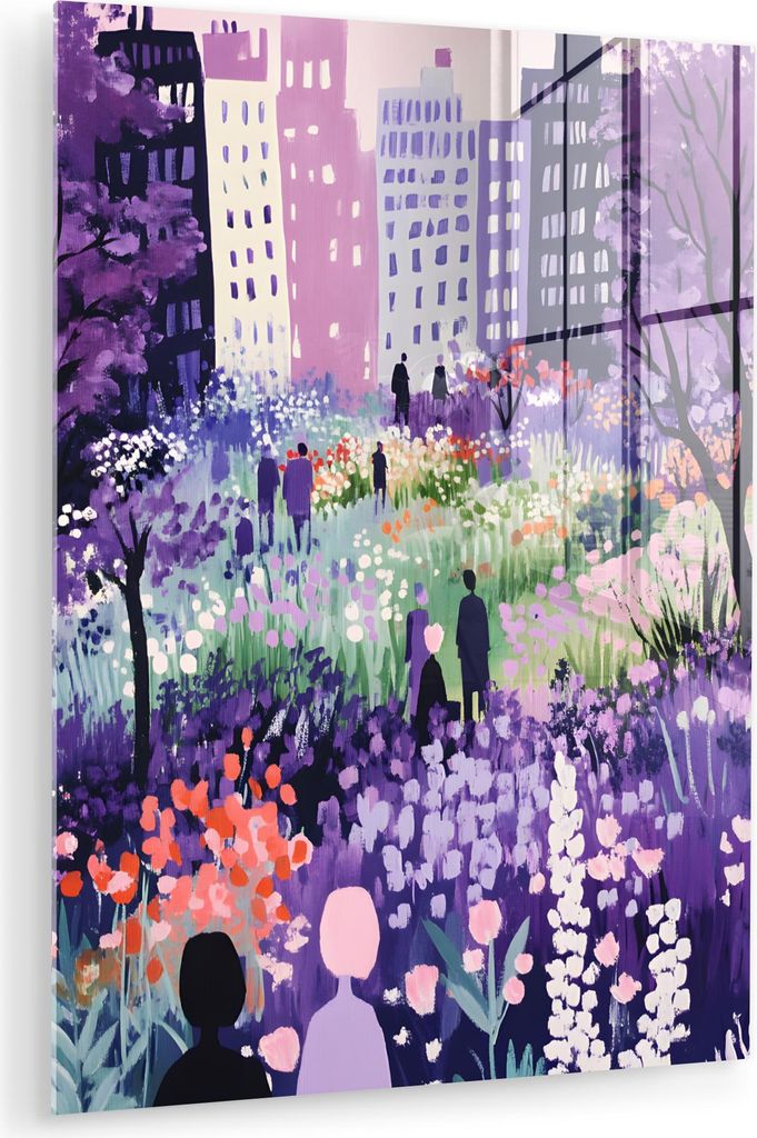 MuchoWow Glasbilder - Bilder auf Wandbild - Foto auf Glas Park - Bäume - Blumen - Gebäude 30x40 cm Wanddekoration aus Glas - Acrylglasbild - Acry...