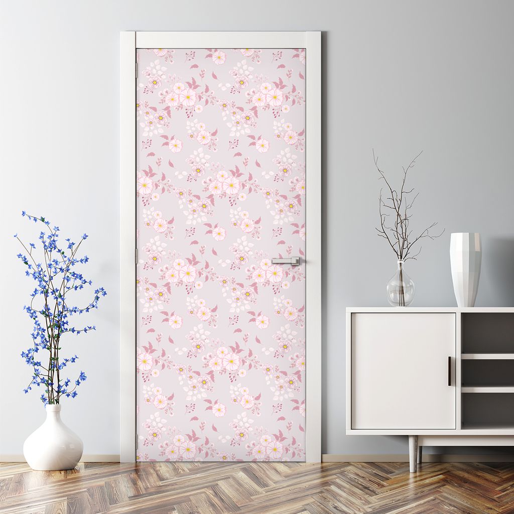 Dekorative Türposter selbstklebend Klebefolie Wandaufkleber Türaufkleber Pastellrosa Blumen 85 x 200 cm