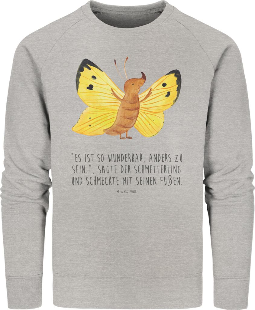 Mr. & Mrs. Panda Baumwoll Pullover Schmetterling Zitronenfalter Größe XS - Heather Grey - Geschenk, Bio, Liebe, Pulli, Motivierend, Sweatshirt, S...