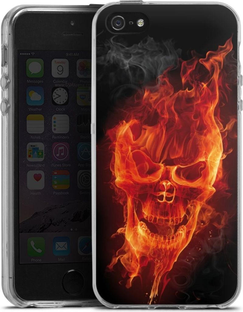 DeinDesign Handyhülle für Apple iPhone 5s Silikon Hülle Case Smartphone Schutzhülle Feuer Schädel Totenkopf