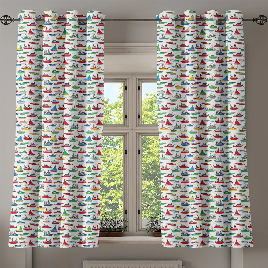 ABAKUHAUS Tenda con occhielli nautica, mazzo di contenitori colorati motoscafo peschereccio peschereccio a strascico concetto di imbarcazione, tende decorative a 2 pannelli per finestre, 280 cm x 245 cm, multicolore - 2