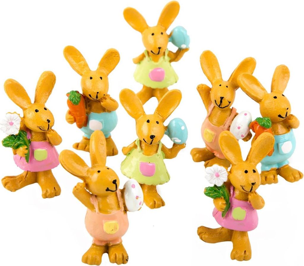 Logbuch-Verlag 8 Bunte Mini Osterhasen - Hasen Figuren braun 5,5 cm Blume Osterei Osterdeko kleines Geschenk Kinder Kunden Mitarbeiter Ostern