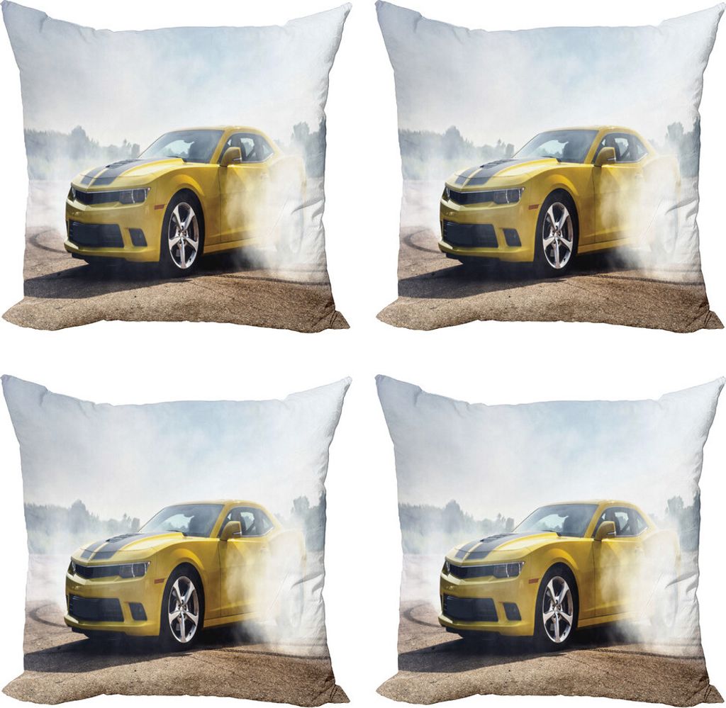 ABAKUHAUS Autos Kissenbezug Set (4 Stück), Racing Sports Driften Männer, Moderner Doppelseitiger Digitaldruck, 60 cm x 60 cm, Gelb