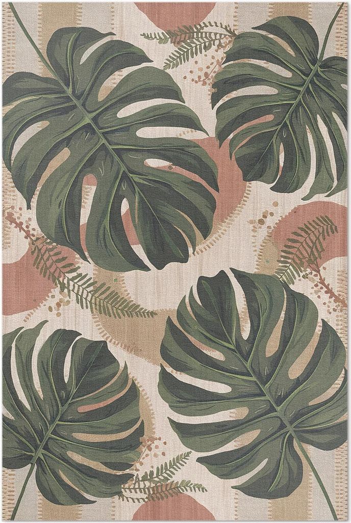Komposition aus Vintage-Monstera und Farnblättern – Vinyl Fußmatte – 100x150 cm – Rutschfest, Pflegeleicht & Langlebig