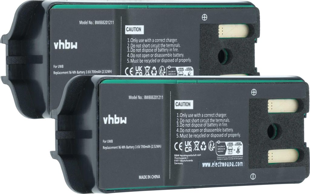 vhbw 2x Akku Ersatz für JAY UWB für Funkgerät, Walkie Talkie (700 mAh, 3,6 V, NiMH)