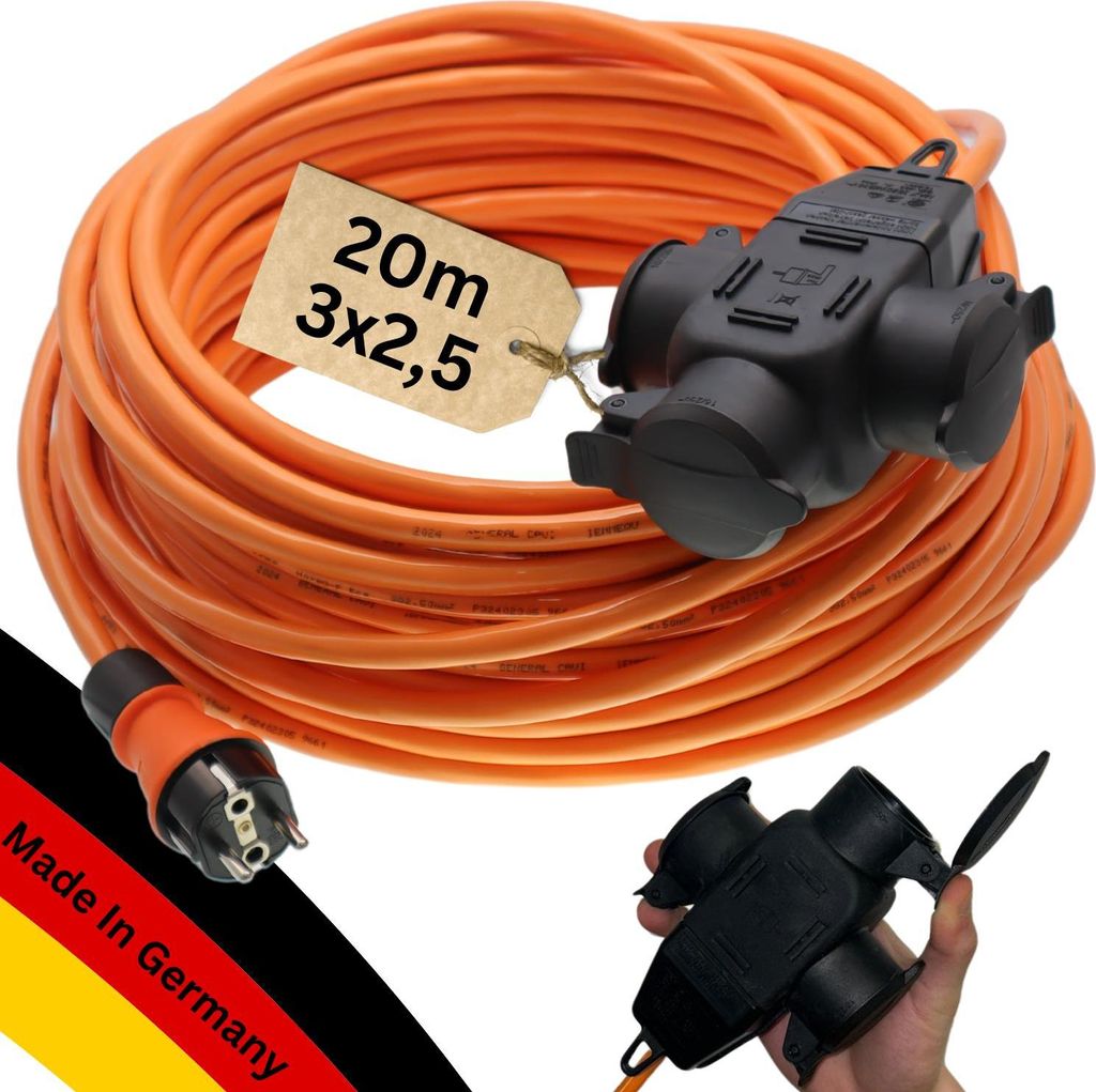 SCHUKO PUR Verlängerung 3-Fach Kupplung 3G1,5 / 3G2,5 H07BQ-F IP44 5-50m, Querschnitt:3x2.5mm², Länge:40m