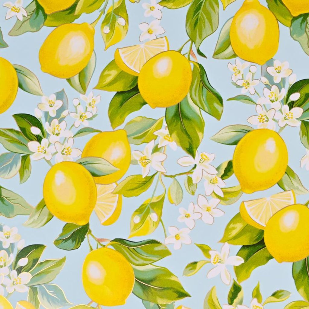 Geschenkpapier Zitronen & Blüten Motiv 70cm x 2m Rolle Produktbild 