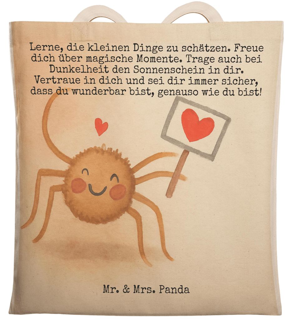 Mr. & Mrs. Panda Tote Bag Spinne Agathe Motivation Design - Weiß - Geschenk, Einkaufstasche, Beuteltasche, Dankeschön, Vertrauen, Tasche, Trageta...