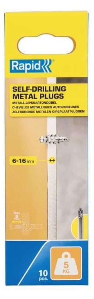 Selbstbohrende Metalldübel für Gipskartonwände 6–16 mm – 10er-Pack – max. Traglast 5 kg (ohne Bohren)