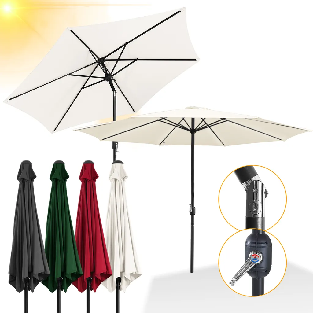 Ombrellone Hengda per balcone 270 cm Protezione UV 40+ Ombrellone da spiaggia inclinabile Idrorepellente Alluminio Apertura antivento Ombrellone da giardino, beige