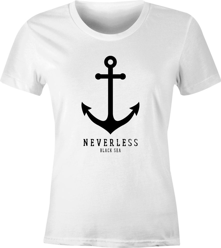 Damen T-Shirt Anker Nautical Sailor Segeln Slim Fit Neverless weiß XS