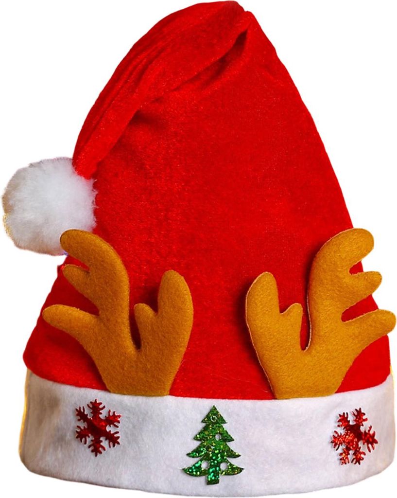 Weihnachtsmütze für Kinder, roter Samt-Weihnachtsmannhut mit Geweihmuster, festliche Dekoration für Weihnachtsfeiern
