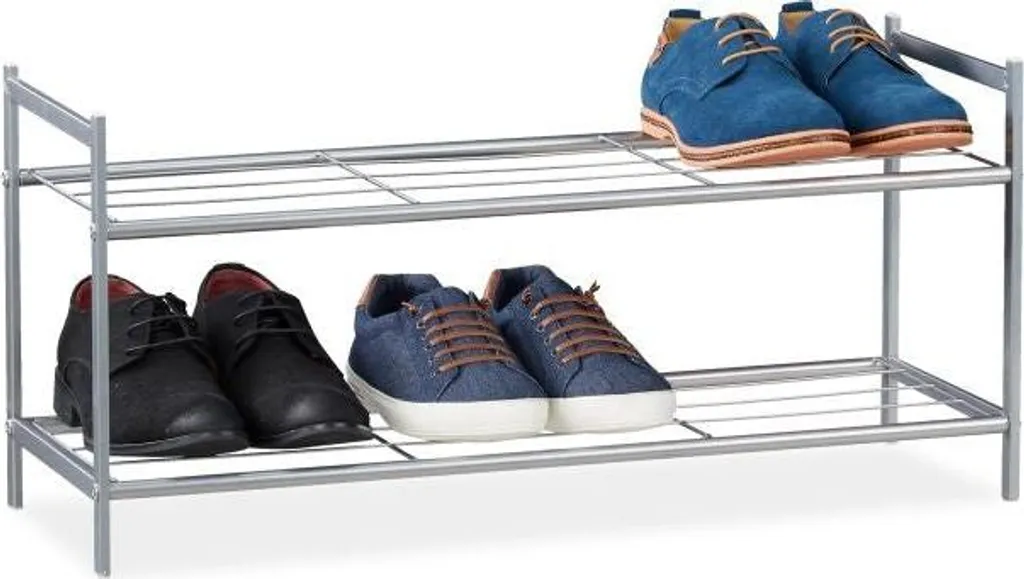 Petit meuble à chaussures 2 étages bois et métal pour couloir étroit