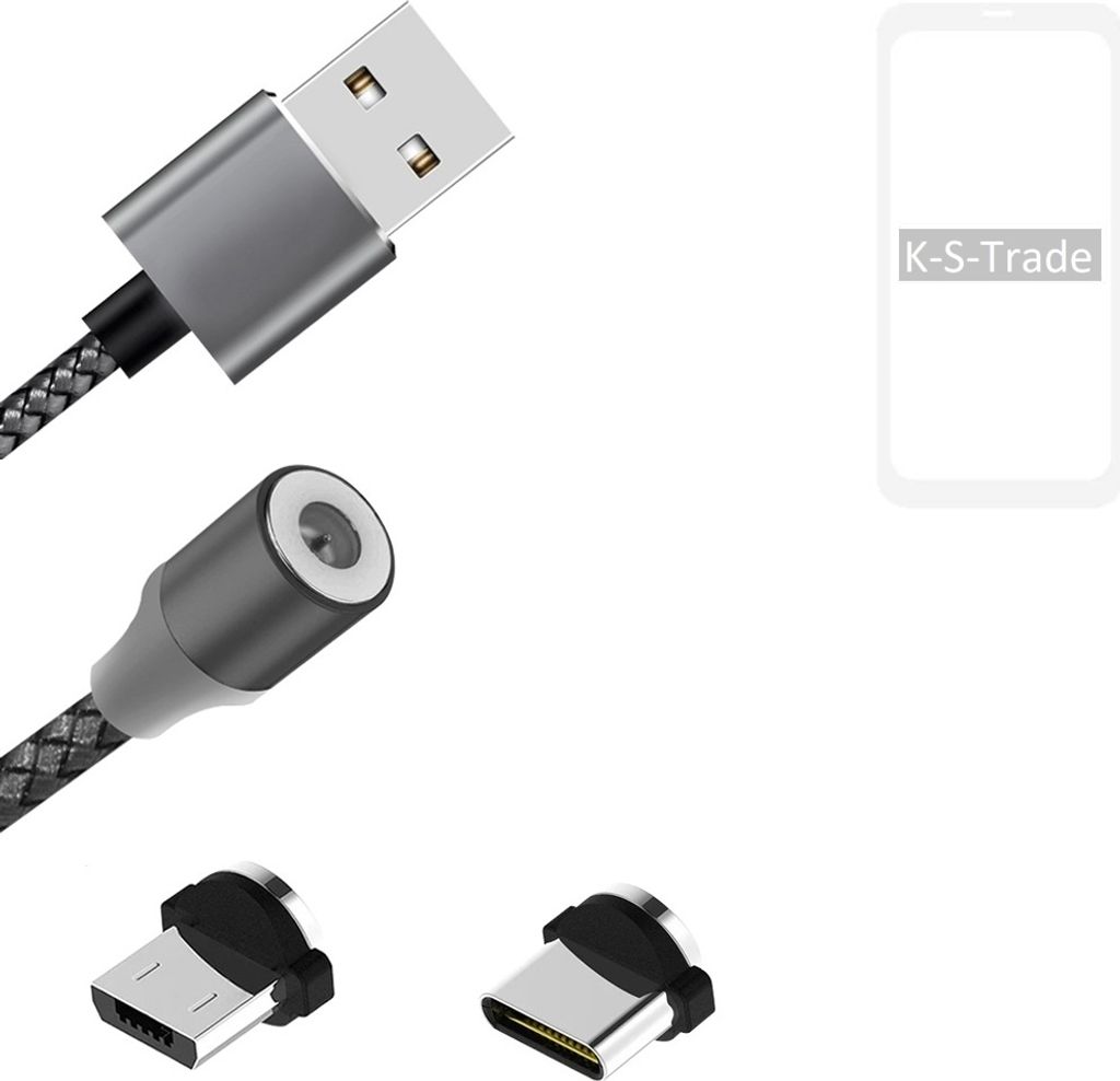 K-S-Trade Hochwertiges Magnet-Lade-kabel Sync-Kabel Daten-Kabel für Huawei Mate 20 Pro mit USB-Typ-C-Anschluss und Micro-USB-Anschluss 2A bis zu