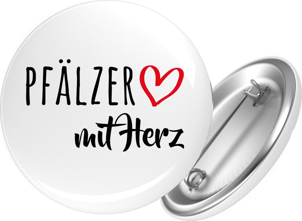 Huuraa Button Pfälzer mit Herz 25mm rund mit Sicherheitsnadel Ansteckbutton Geschenkidee
