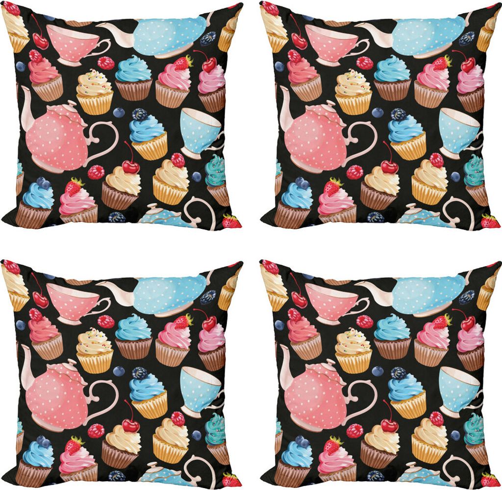 ABAKUHAUS Tee Kissenbezug Set (4 Stück), Cremige Bunte Yummy Muffins, Moderner Doppelseitiger Digitaldruck, 45 cm x 45 cm, Mehrfarbig