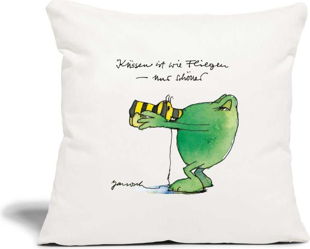 Spreadshirt Janosch Günter Kastenfrosch Küssen Ist Wie Fliegen Kissenbezug 45x45 cm, One size, Naturweiß