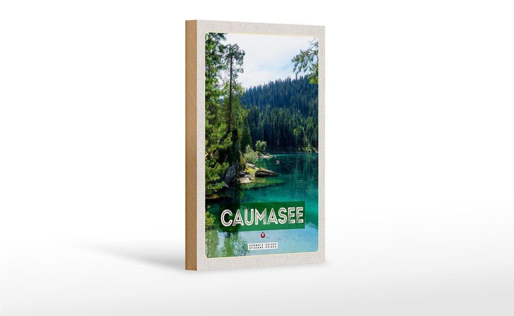 Holzschild Reise 12x18 cm Caumasee Schweiz Berge Wälder Natur