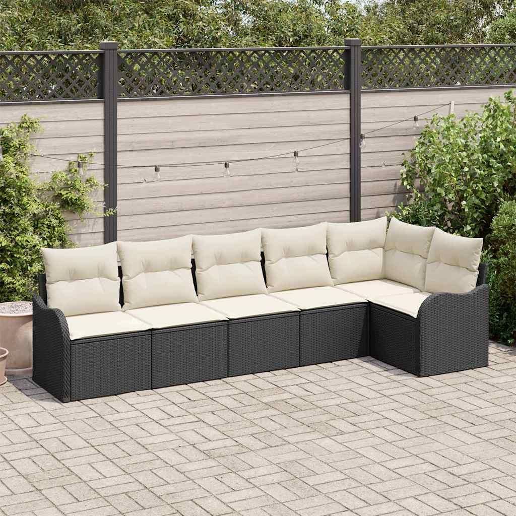 "2026 Promotion" Garten-Sofa-Set - Balkonmöbel - mit Kissen - 6 pcs - Schwarz Poly Rattan - Gartenmöbelset CC19330